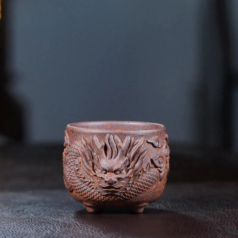 170ml Yixing Zisha Dragon Head Wood-fired Porcelain Teacup Antique Tea Bowl Jug Tea-tasting Fragrance Cup Jianzhan Master Cups