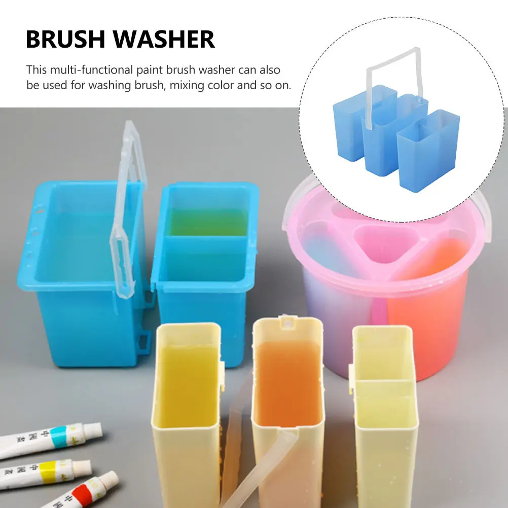 Three-in-One Plastic Brush Cleaner Washing Bucket Holder Mixing Container Strong Wear Resistant Portable Art Tool for Painters