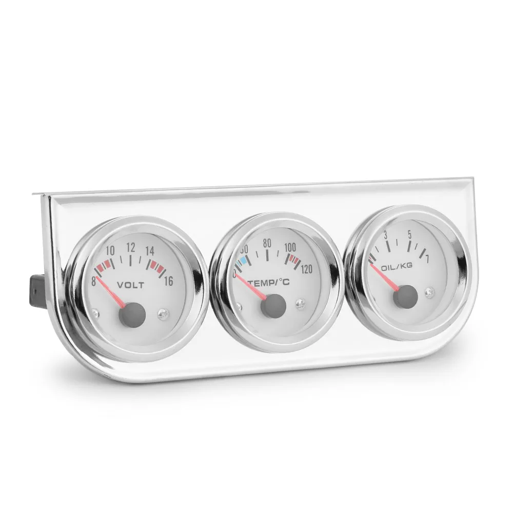 Chrome 2\'\'52MM Triple gauge kit water temp gauge+Voltmeter+Oil pressure gauge with Sensor Car Meter TT100895