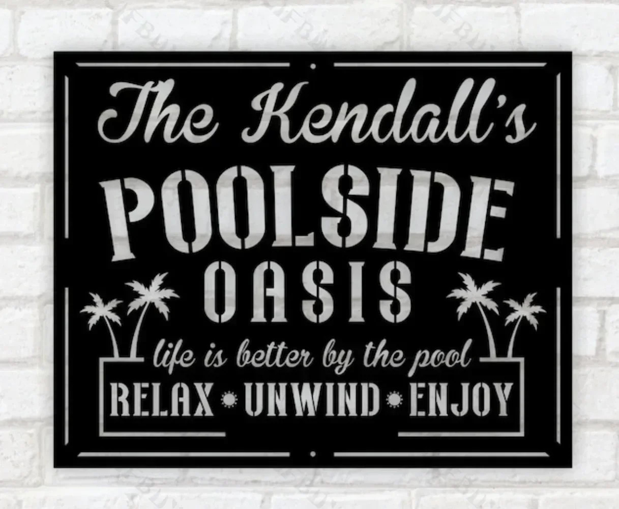 Personalized Family Sign on Swimming Pool Metal Plate. A Tiki Bar Pool Signage, An Oasis Marker, Perfect Patio Decorative Item.