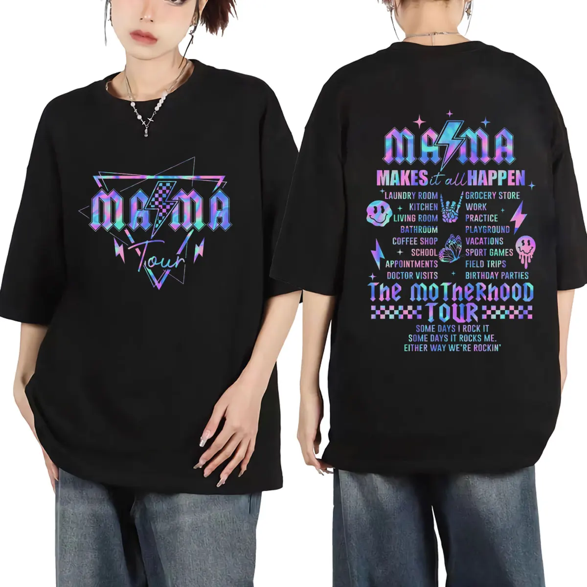 

Mama Tour Double Sided Graphic T Shirt Trend Fashion Y2k Style Short Sleeve T-shirt Men Women Hip Hop Vintage Oversized T-shirts