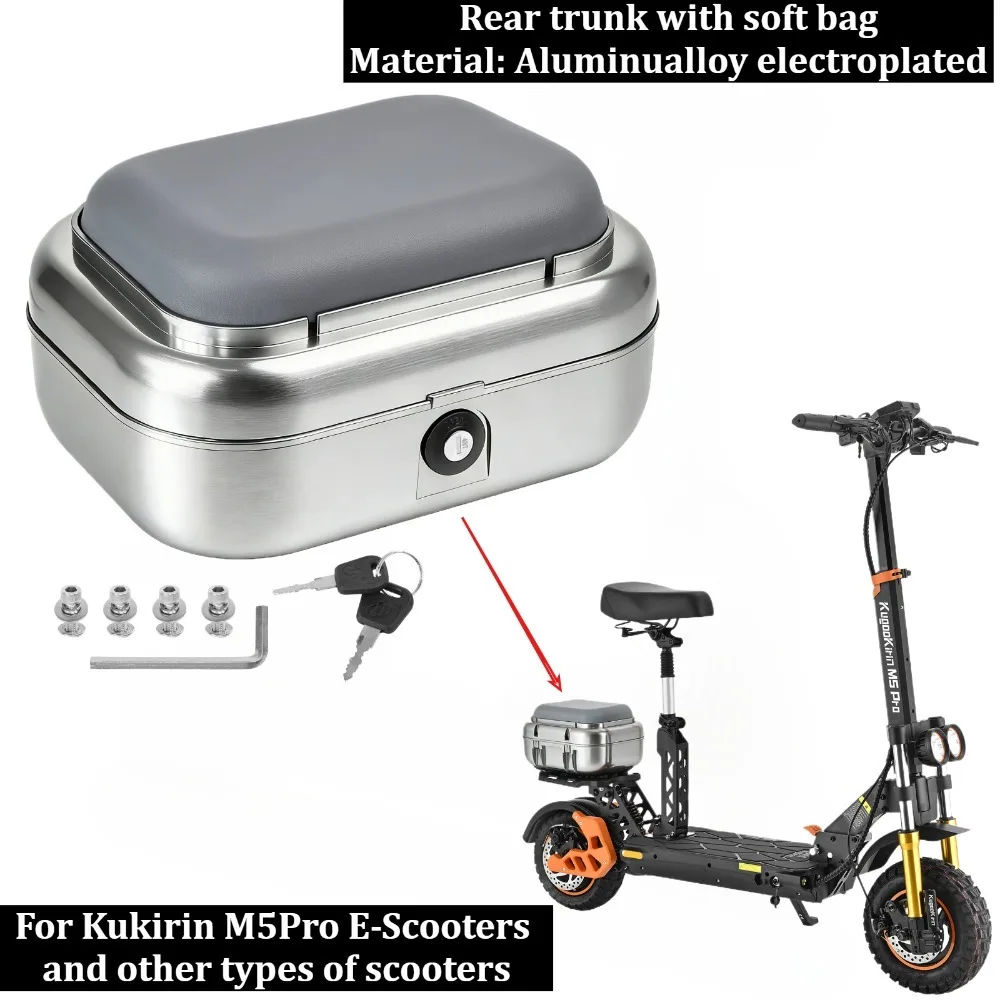 Alloy Plating Tool Storage Box, for Kukirin M5 Pro E-Scooters. Rear Storage Box with Seat Cushion for Carrying Passengers