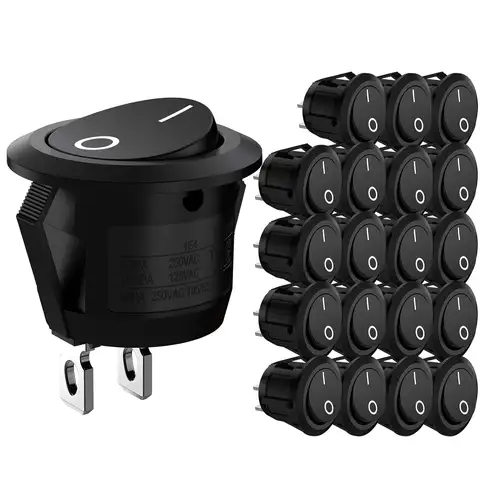 20pcs 10pcs Rocker Switch Black On Off 2 Pin Mini Round Toggle Switch 3A 250V 6A 125V 15MM Circle Switches for RV Car Truck Boat
