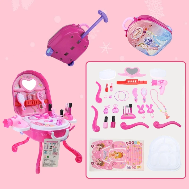 36Pcs/Set Girls Toy Princess Cosmetic Mirror Suitcase Makeup Early Learning Educational Toys Kids Role Play Makeup Artist Props