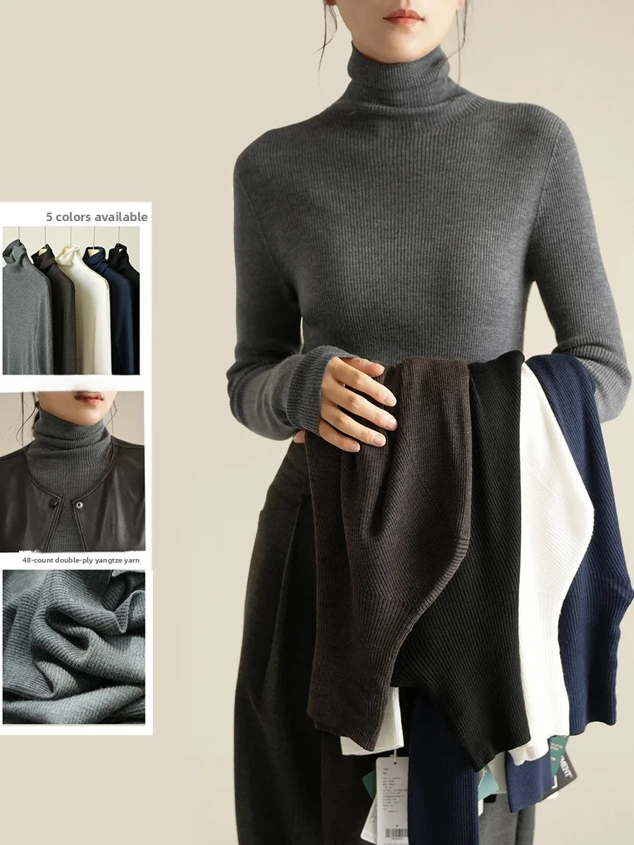 

Yangzi Yarn 48-Strand Women's Full Wool High Ne Sweater Sl One-Piece Knitted Autumn Winter Sle Ladies Faion