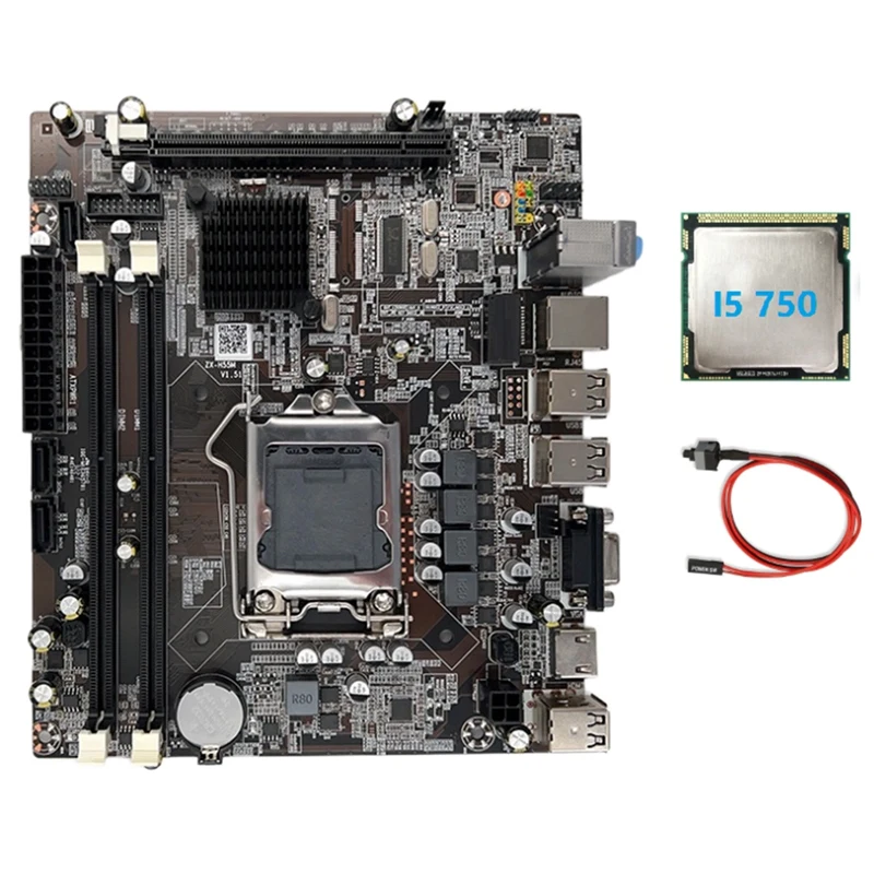 H55 Motherboard LGA1156 Supports I3 530 I5 760 Series CPU DDR3 Memory +I5 750 CPU+Switch Cable