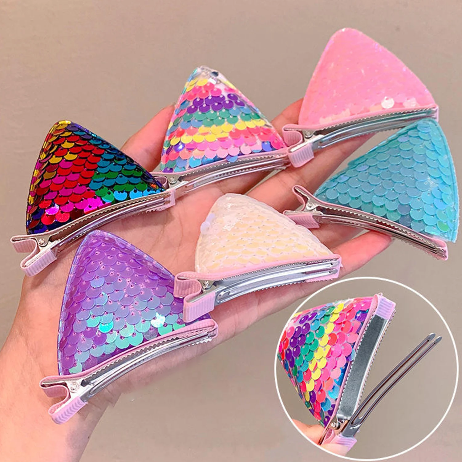 2PCS New Gradient Sequin Cat Ears Hair Pins Girls Cute Hair Clips Hair Accessories Women Sweet Barrettes Kids Ornaments Gift