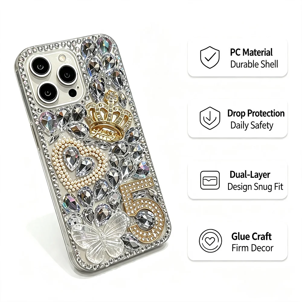 For Han Feng rhinestone love full range iPhone13-17Pro max mobile phone case for apple 16plus crown 15 butterfly 14 female