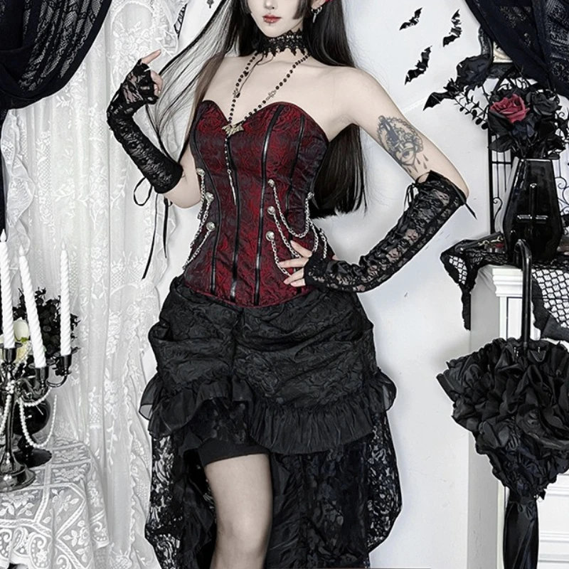 

Dark Punk Vinatge Slim Corset Top 2025 New Gothic Style Sexy Hot Girl Fashion Design Strapless Tank Top Y2k Cos Party Clothes