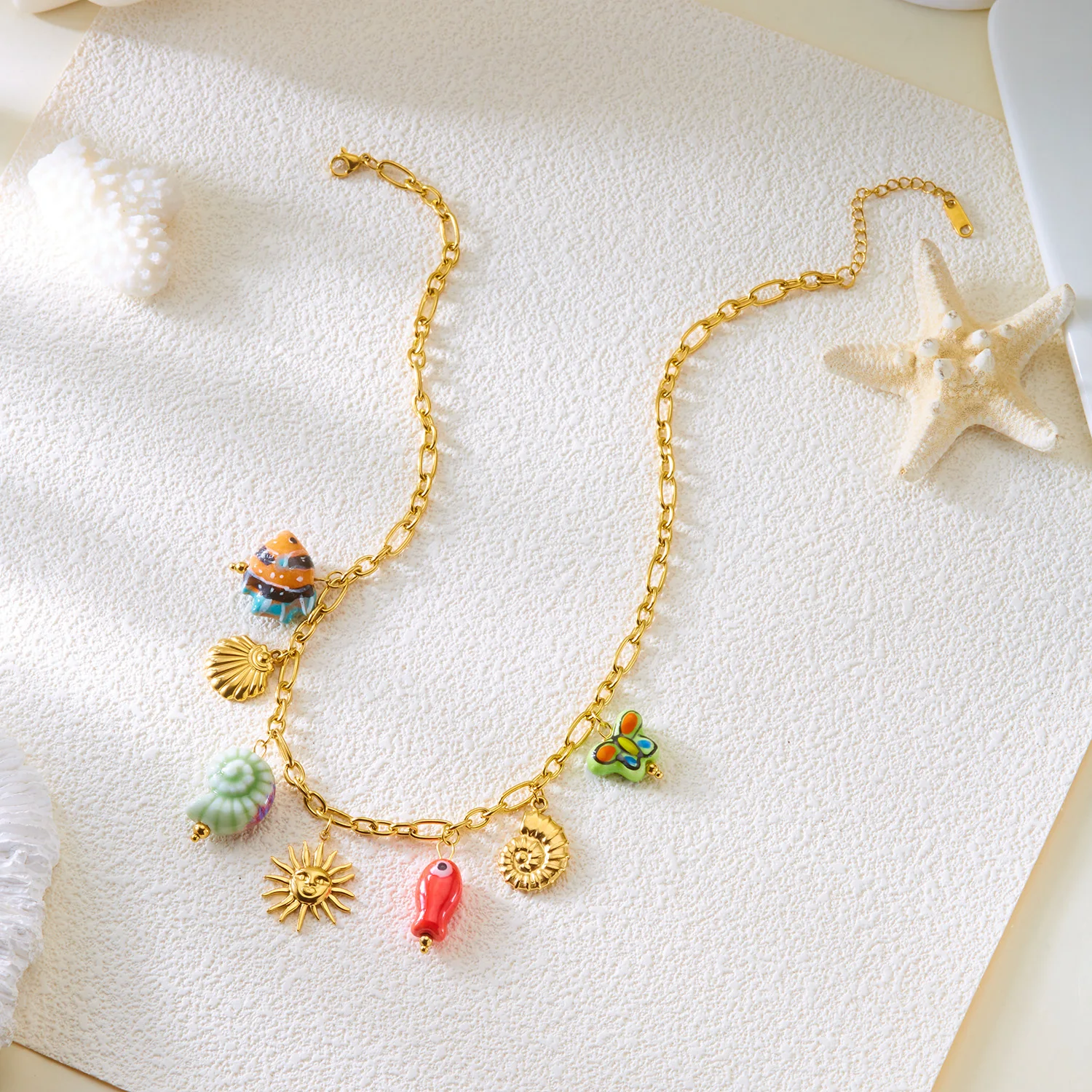 Mode Edelstahl Metall Conch Halsketten für Frauen Nette Shell Quaste Keramik Fisch Halsketten Party Täglichen Schmuck Geschenke – Detail 21