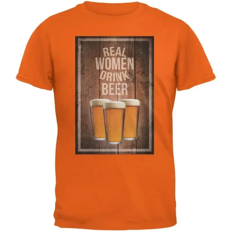 Camiseta para adultos del Día de San Patricio con estampado de mujeres reales que beben cerveza, color naranja