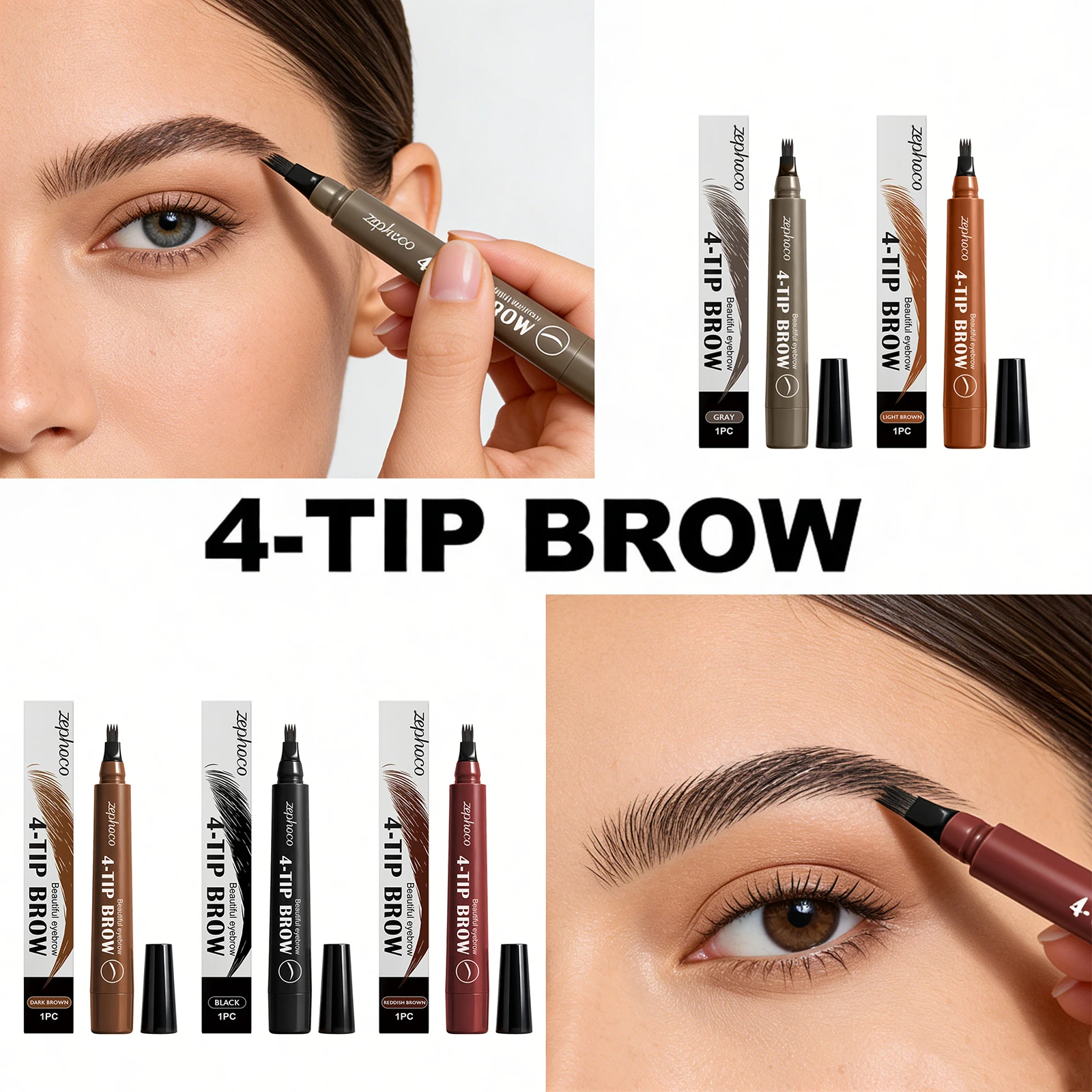 Waterproof Four Head Eyebrow Pencil Smooth Silky Brow Liner Natural Stereo Eyebrow Shape Moisturizing Makeup Pen for Beginner