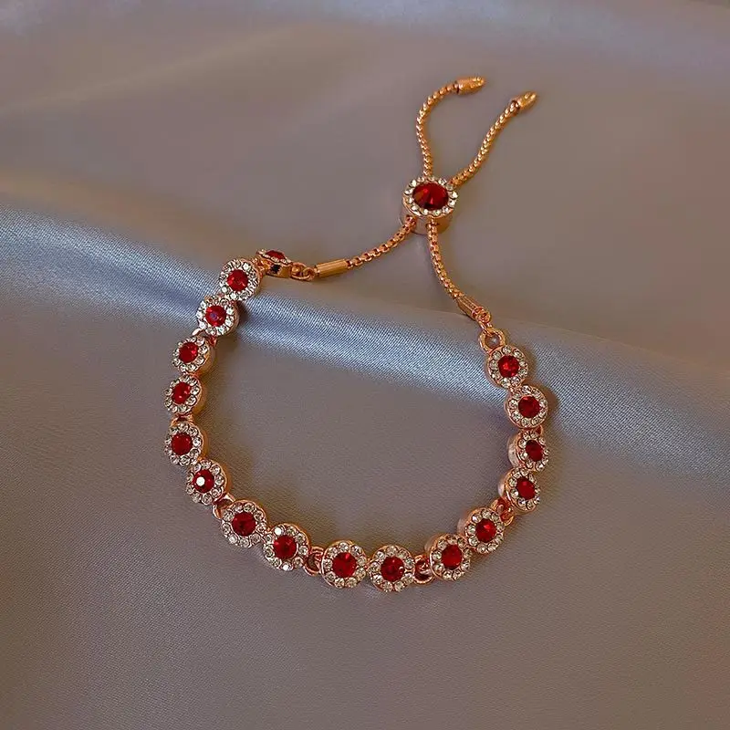 Beste Verkauf Elegante Rote Kristall Rose Gold Farbe Weibliche Armband Schmuck Für Frauen Valentinstag Geschenke – Detail 5