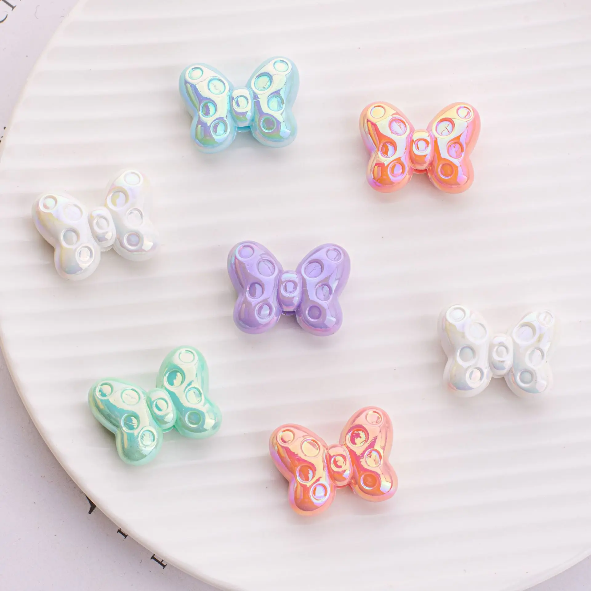 Newest 50pcs 25*20mm AB Colors Spring Polka Dots Style Ribbon Knot Bow Jewelry Beads Plastic Acrylic Beading Meterial Craft