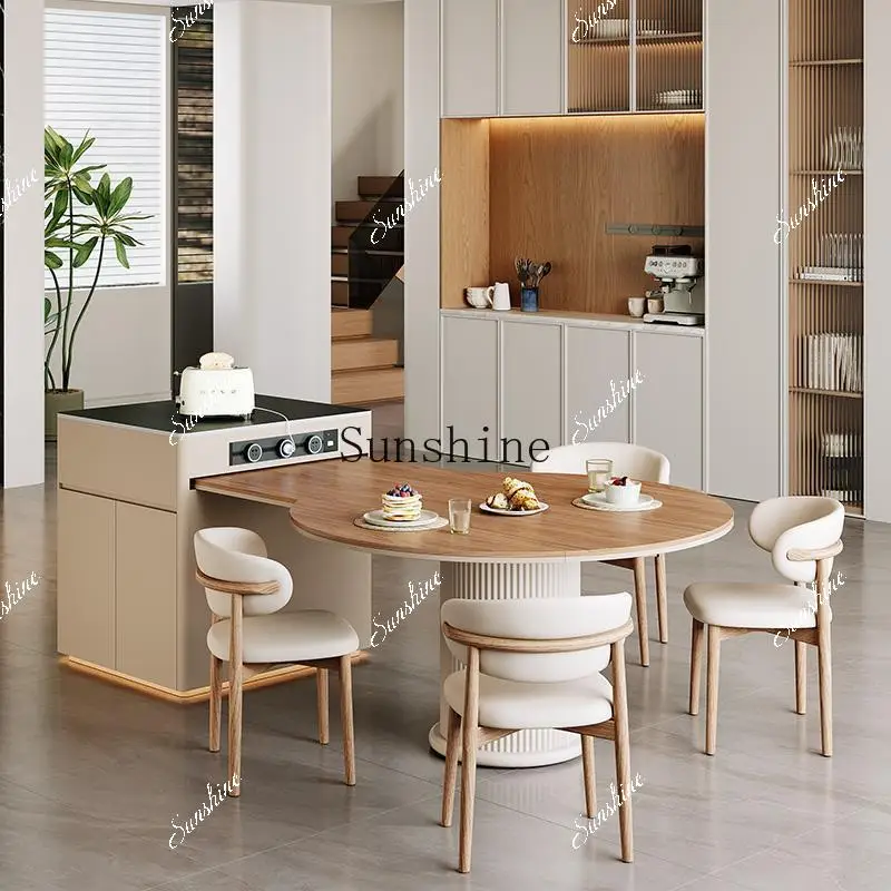 Italian household multi-functional folding telescopic square and round dual-purpose solid wood dining table  FT