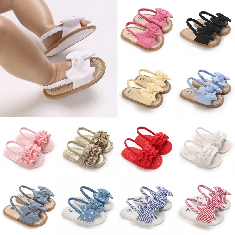 

Summer Baby Shoes Toddler Flats Baby Sandals Soft Cloth Sole Anti-Slip Bowknot Crib First Walker Baby Boys Girls Shoes