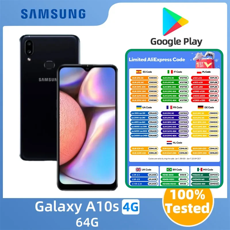 Samsung Galaxy A10S 4g Smartphone Exynos 7884 64GB 6.2-inches Screen 13MP Camera Android Original Used Phone