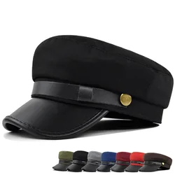 Vintage Military Beret Hats for Women Hat Men Cap Leather Cap Autumn Winter Warm British Style Outdoor Travel Flat Peaked Caps