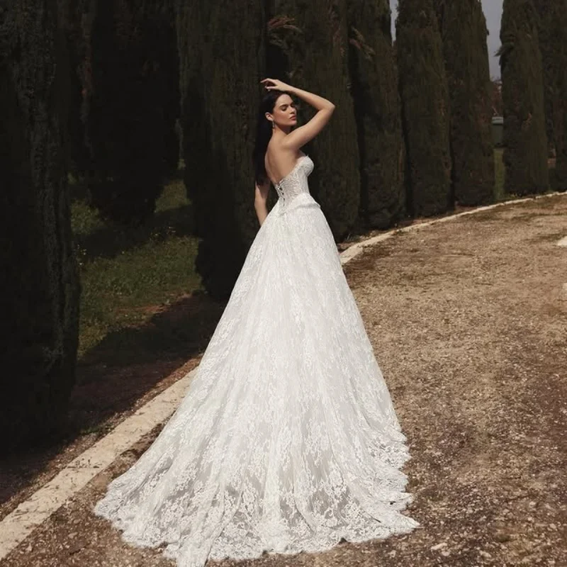 تخصيص الدانتيل العاج الأبيض الكرة ثوب فساتين الزفاف الملكي الحبيب زين صائق طويلة الأكمام صنع رداء دي