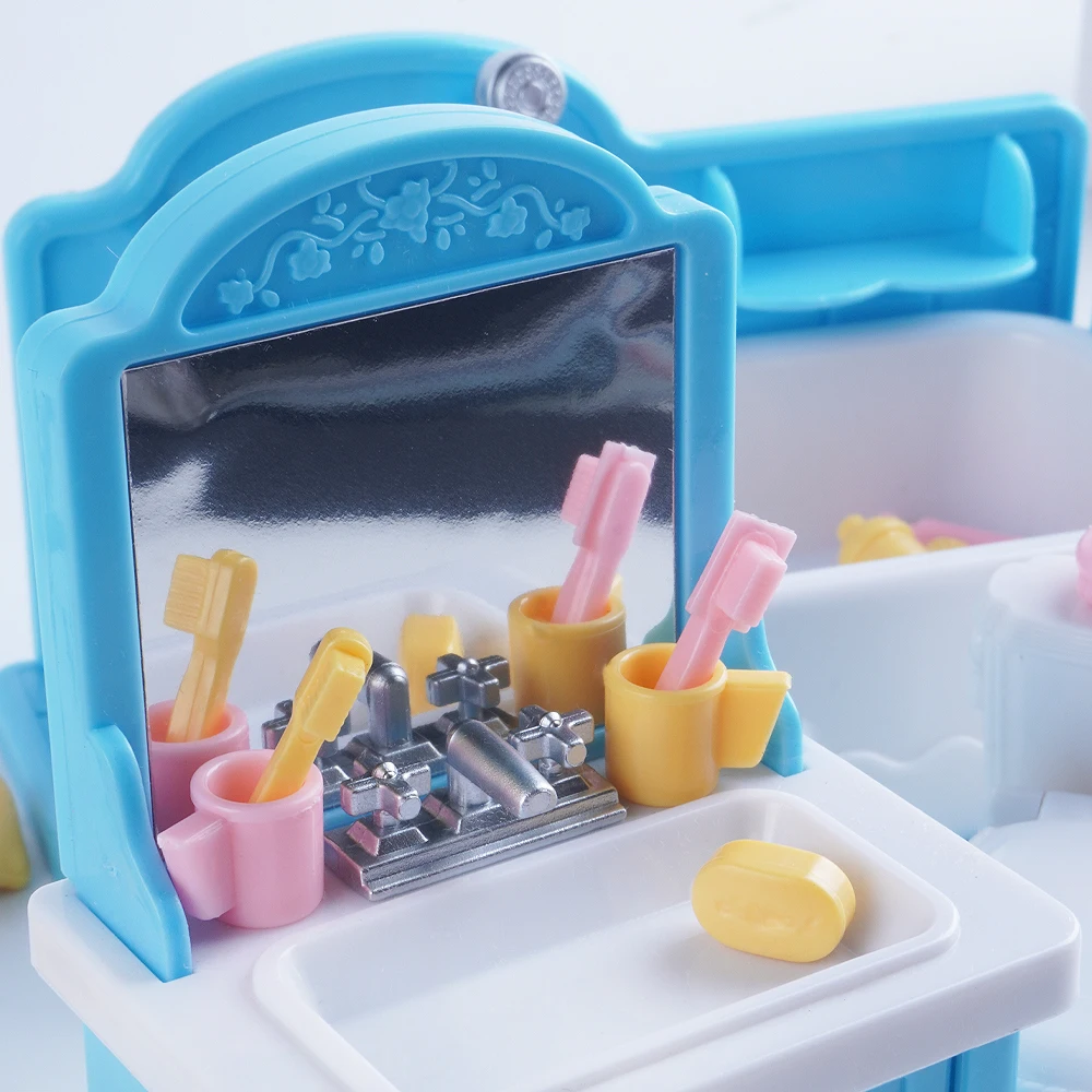 SENGTONGLE-E04 Badezimmer-Set, Puppenhaus, Miniatur-Möbel, Badewanne, Rollenspiel, Puppenhaus-Zubehör für Jungen und Mädchen, Geschenke
