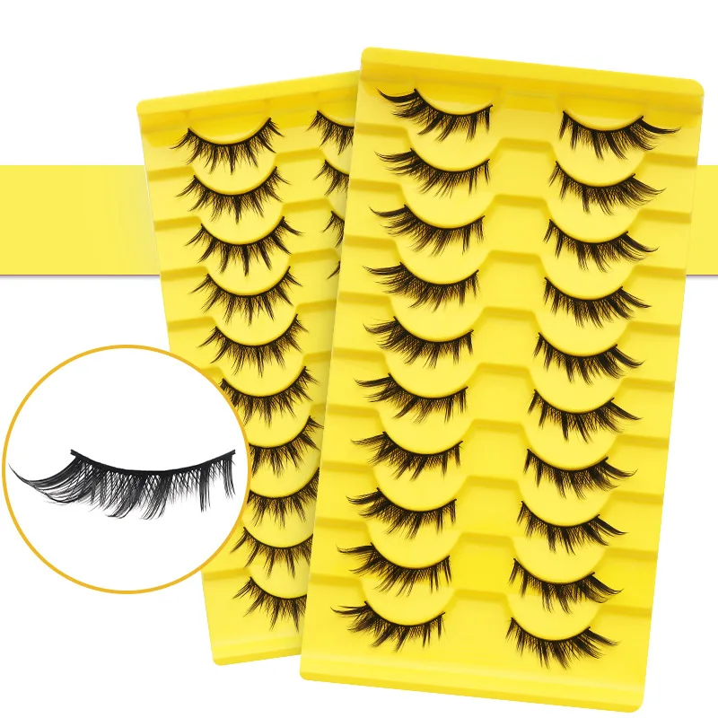 Gele trapgeplukte valse wimpers 10-paar verpakking Natuurlijk uitziende nepwimpers voor dames Make-upaccessoire