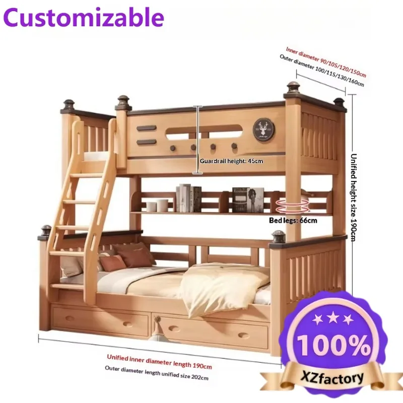 Factory Direct 2026 Solid Wood Bunk Bed Beech Twin Over Twin Frame Space Saving Loft Sleeper for Kids