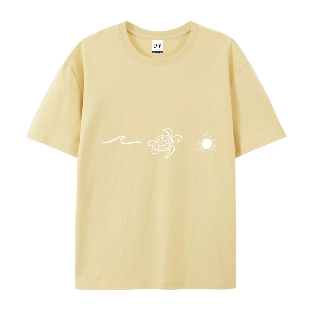 T-Shirt à manches courtes imprimé tortue pour femmes, à la mode, longueur régulière, haut court en Fiber de Polyester, col rond, été