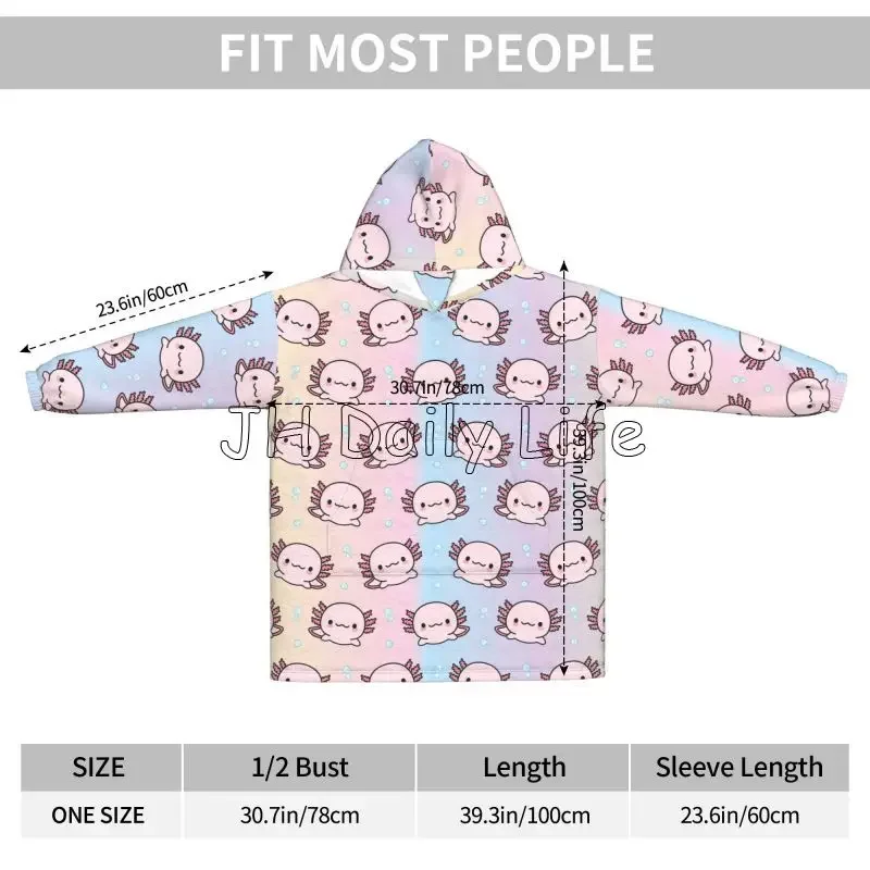 هدايا Axolotl للنساء والفتيات يمكن ارتداؤها بطانية هوديس كبيرة الحجم من الفلانيل بقلنسوة بلوفر دافئ مع جيوب