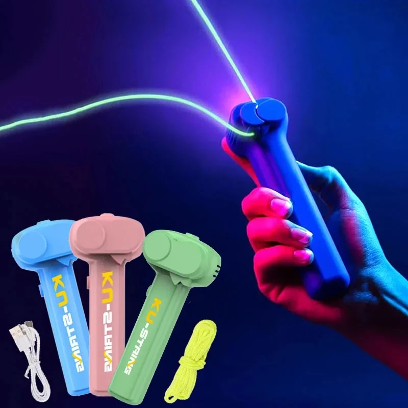 Light Toy String Glow in The Dark String Rope Launcher Luminous Portable Handheld String Stress Relief Toy for Kids Party Gift