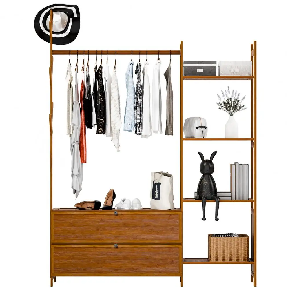 Hall Tree Garment Rack, Entryway Coat Rack with 4-Tier Shelves and 2 Shoes Cabinet, Freestanding Wardrobe Closet Clothing Rack