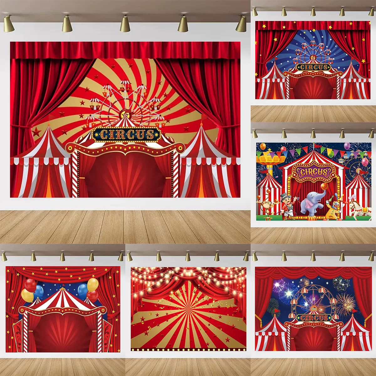 

Red Circus Tent Carnival Theme Birthday Party Backdrop Poster Circus Balloon Clown Cake Table Decor Photo Props Kids Gift