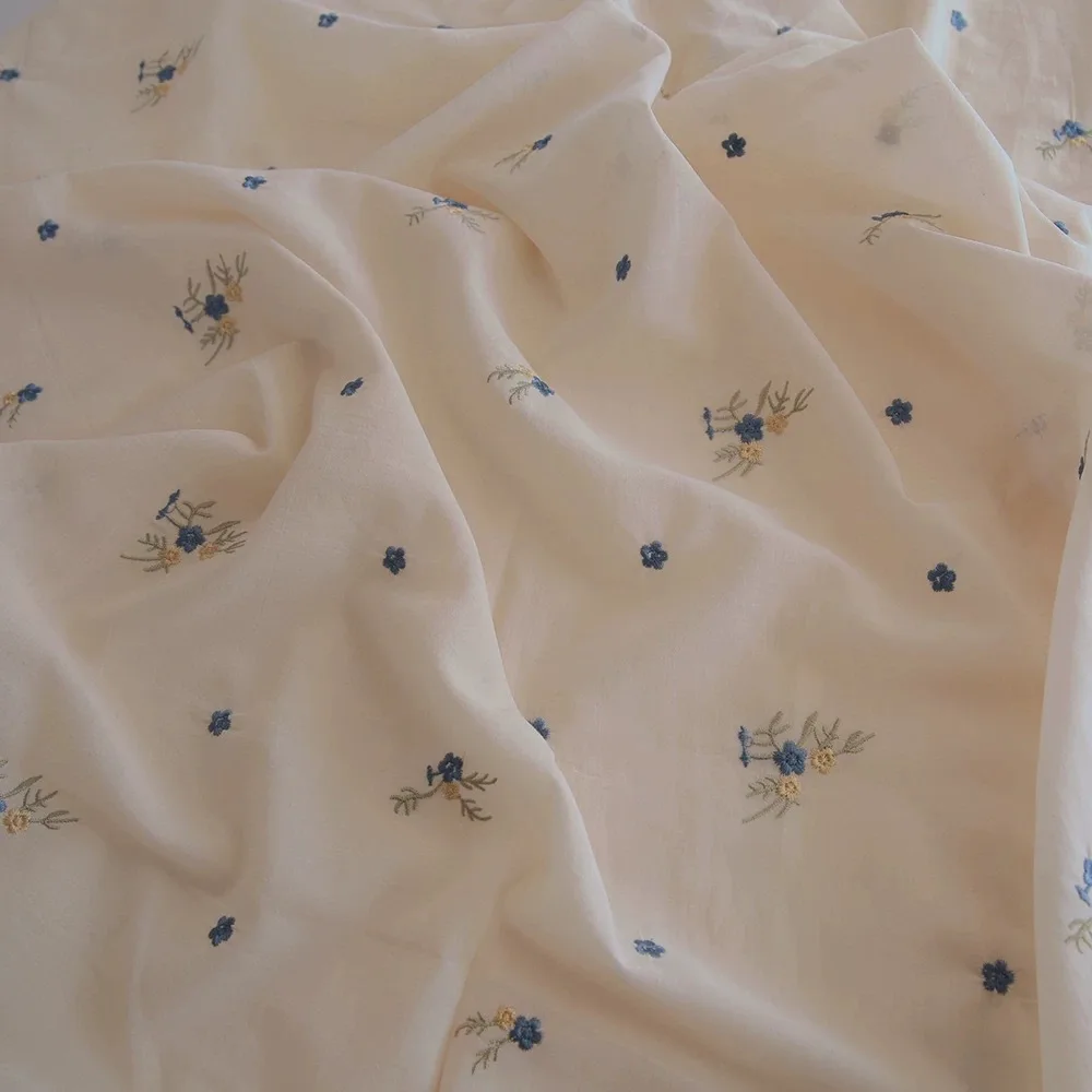 150x50cm Pure Cotton Ice Silk Linen Beige Pastoral Style Embroidered Fabric  Summer Women's Shirt Dress Clothing Material - AliExpress 15