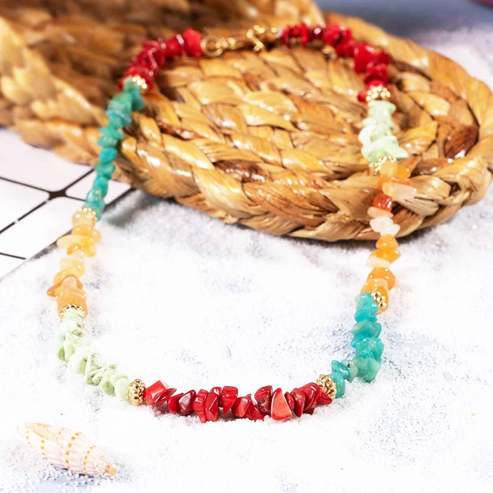 

Bohemian Stones Chokers Necklaces Color Charm Beach Female Gift Women Boho Chain Short Items Y2k Accessories