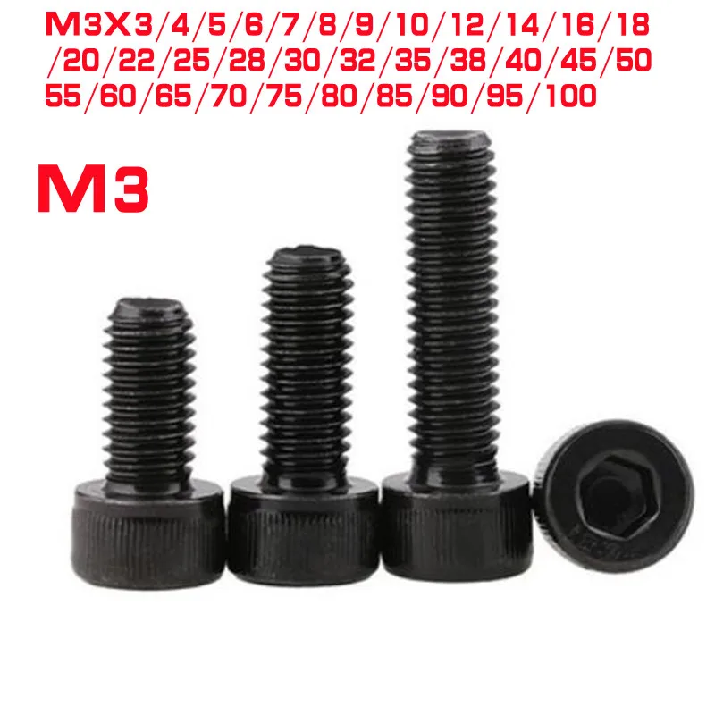 

10-50pcs/lot DIN912 M3*4/5/6/8/10/12/14/16/18/20/25/30/35/40/45/50/100 Grade 12.9 black hexagon Hex Socket allen Head Cap Screw