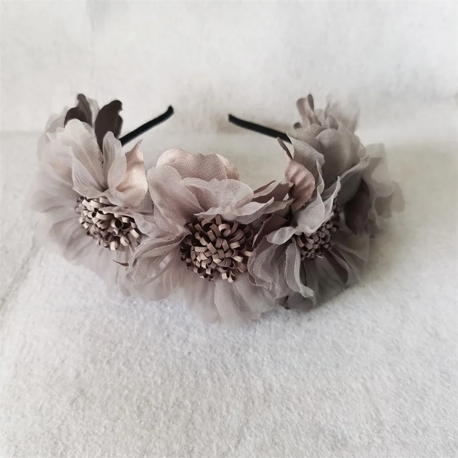 New Solid color simulation garland bridal mesh headband girls curled flower core flower headband performance hair accessories