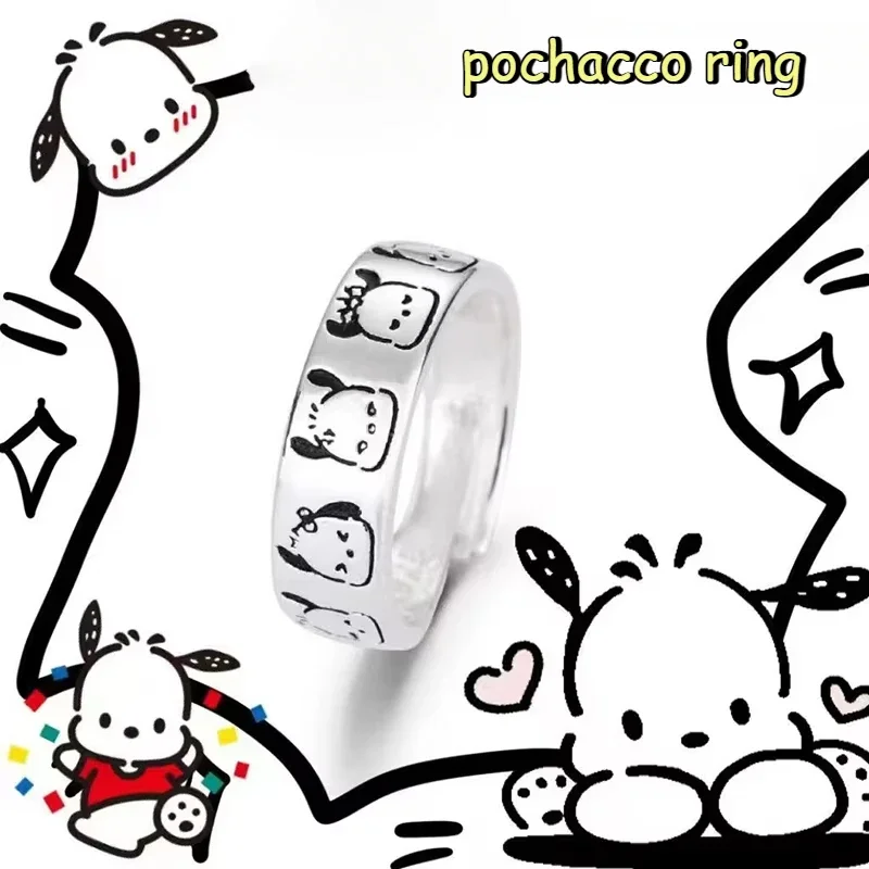 Sanrio Hello Kitty anillo de apertura para dedo dibujos animados Kuromi Melody pareja anillos ajustables para mujeres joyería juguetes regalos de fiesta de cumpleaños