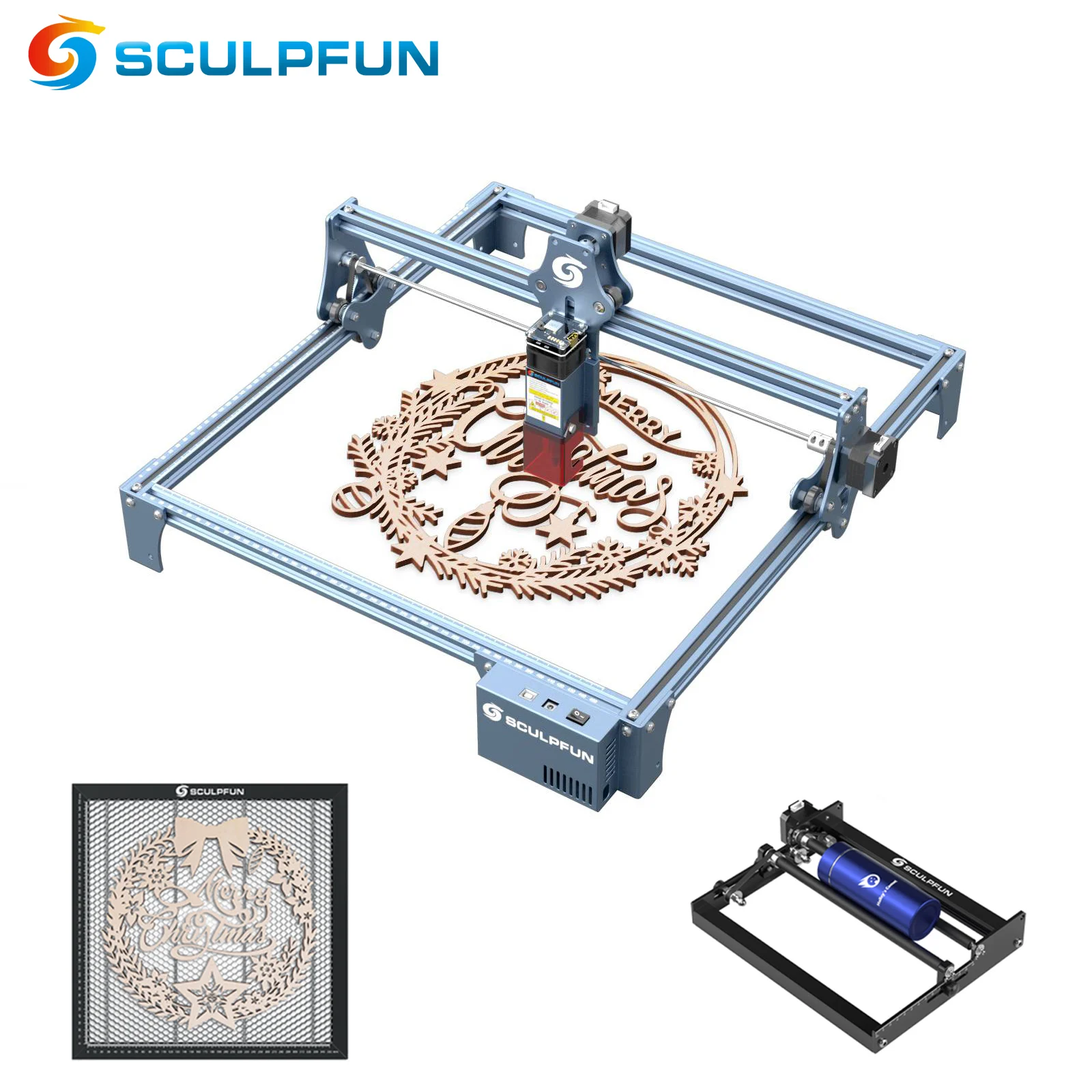 SCULPFUN S9 Pro Laser Engraving Machine Set With Honeycomb board And Laser Rotary Roller 400x410mm Work Area 10W Laser Engraver