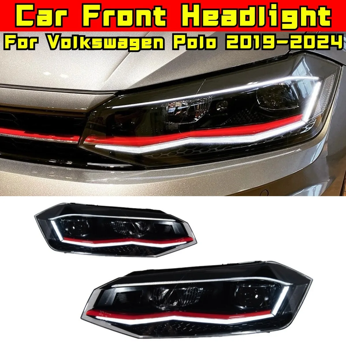 For Volkswagen Polo 2019-2024 Left Right Lamp LED Daytime Light Front LED Headlamp Assembly Wide Light Lamp
