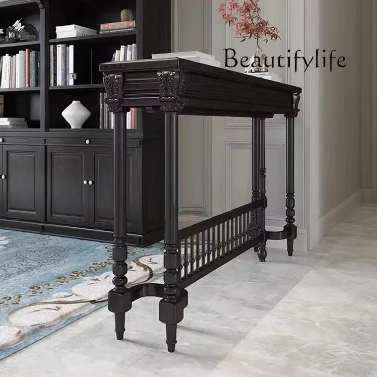 American Art Solid Wood Living Room Black Entrance Cabinet Wooden Design Retro Distressed Carved