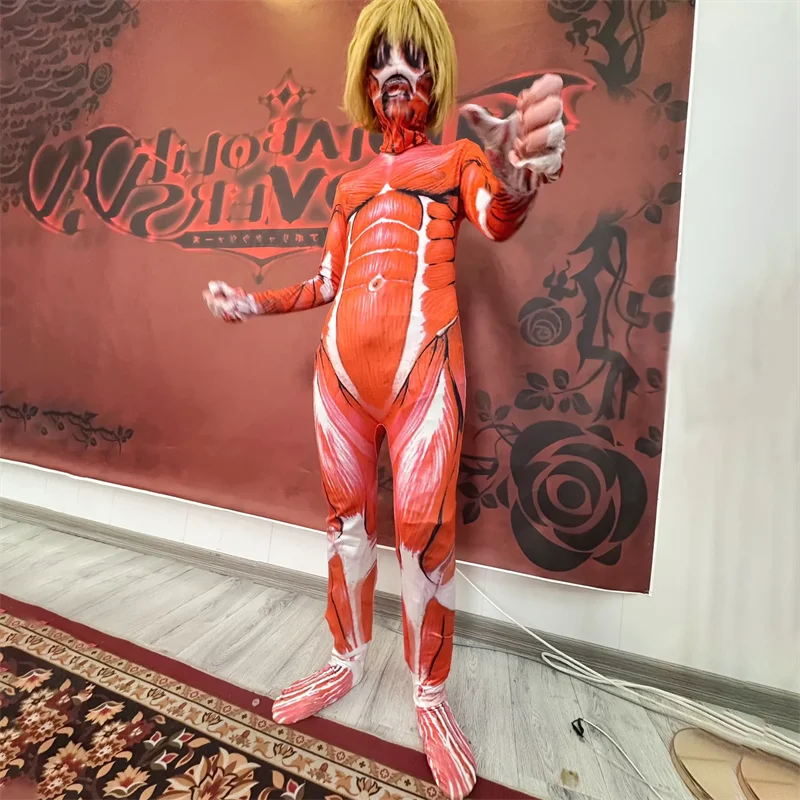 زي تنكري للجنسين للبالغين من Attack On Titan، قناع أغطية الرأس، بدلة قفز لحفلات الهالوين كرنفال