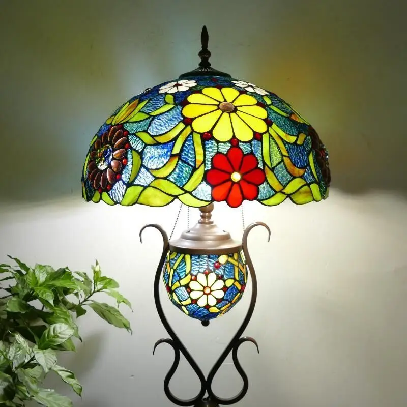 Lâmpadas e lanternas retrô americanas com vitral, luminária de chão para quarto e sala de estar de 18 polegadas