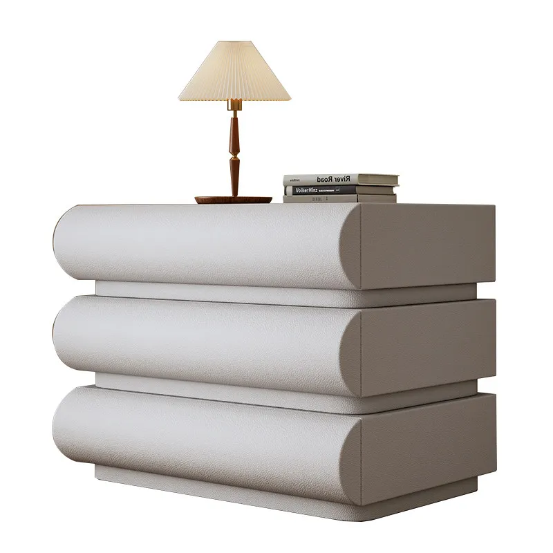 

Cream Wind Moon Half Bedside Table Simple Modern Leather Creative Smart Bedside Table with Light