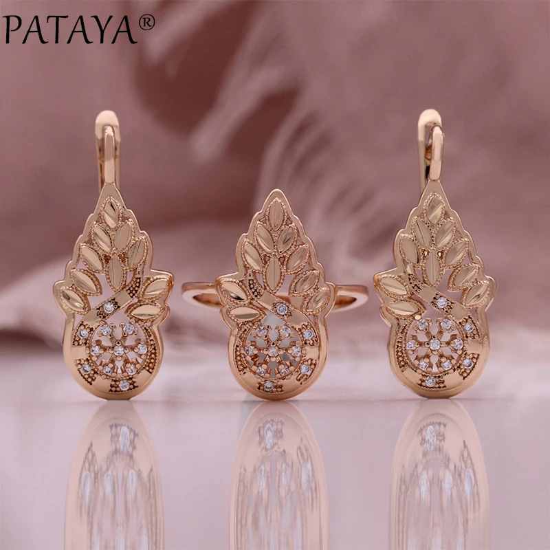 

PATAYA 585 Rose Gold Color Romantic Pineapple Shaped Necklace Ring Earrings Fine Set for Women Gift Fine Jewelry