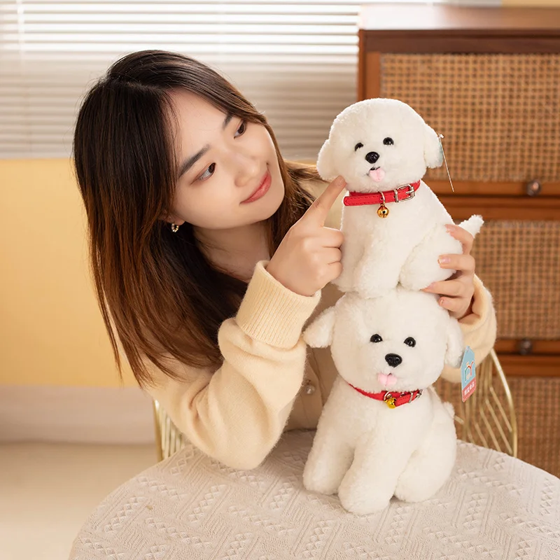 1Pc 23/28cm Lovely Bichon Frise Plush Toys Kawaii Collar Dog Plushie Doll Stuffed Soft Animal Toy Adorable Birthday Gift