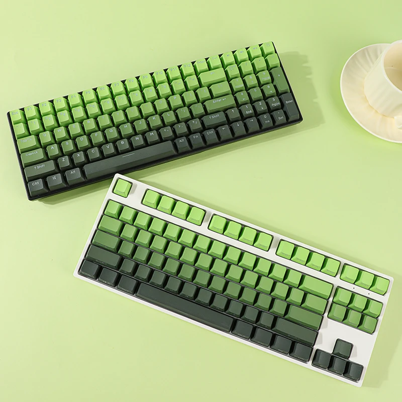 Teclas gradientes Matcha, teclas transparentes retroiluminadas verdes, perfil OEM, PBT, tapa de tecla de impresión lateral/superior para teclados MX Switch GK61 67