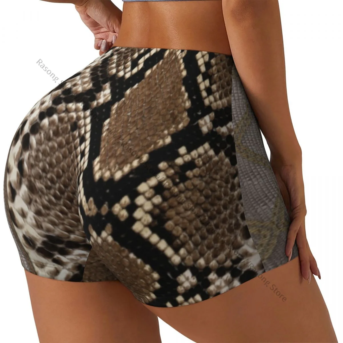 Yoga Shorts Snake Texture Print Women Biker Tight Elastic Workout Sports Leggings Sportswear