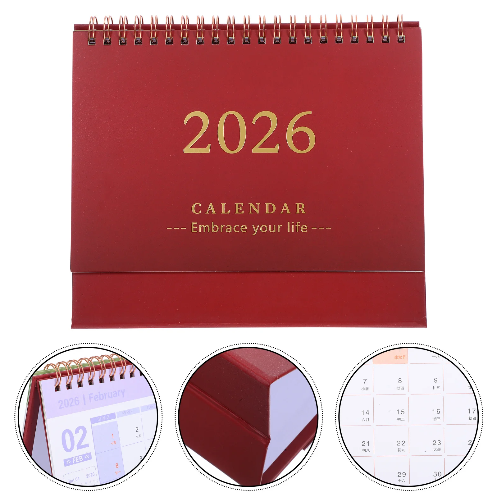 

Настольный календарь на 2026, темно-красный, минималистичный, складной, с двойным проволочным переплетом, ежедневный ежемесячный планировщик, офис, дом, школа