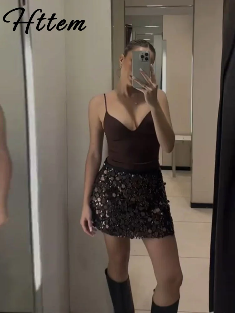 تنورة نسائية صغيرة مثيرة براق موضة عالية الخصر على شكل حرف a تنانير نسائية للنوادي والحفلات 2025 ملابس شتوية للسيدات ملابس جديدة