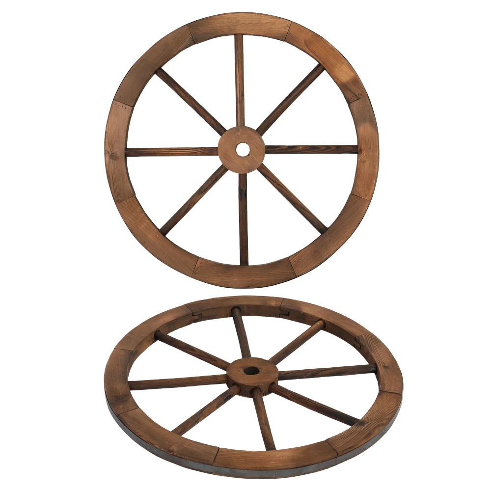 

2pcs 24-Inch Old Western Style Garden Art Wall Decor Wooden Wagon Wheel Brown