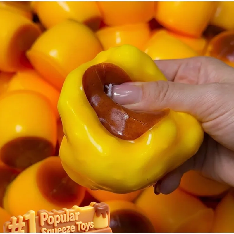 7H-Pudding-shaped Squeeze Ball Caramel Crunchy Handmade Squishy Portable Diy Fidget Accessory for Stress Relief & Cute Desk Play